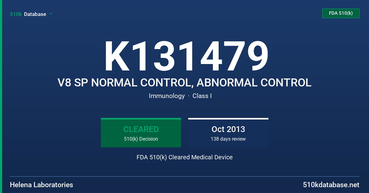 K131479 V8 SP NORMAL CONTROL, ABNORMAL CONTROL FDA 510(k) Cleared Medical Device