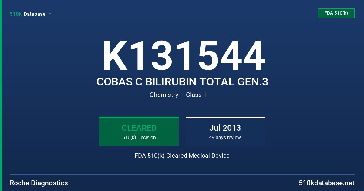 K131544 COBAS C BILIRUBIN TOTAL GEN.3 FDA 510(k) Cleared Medical Device