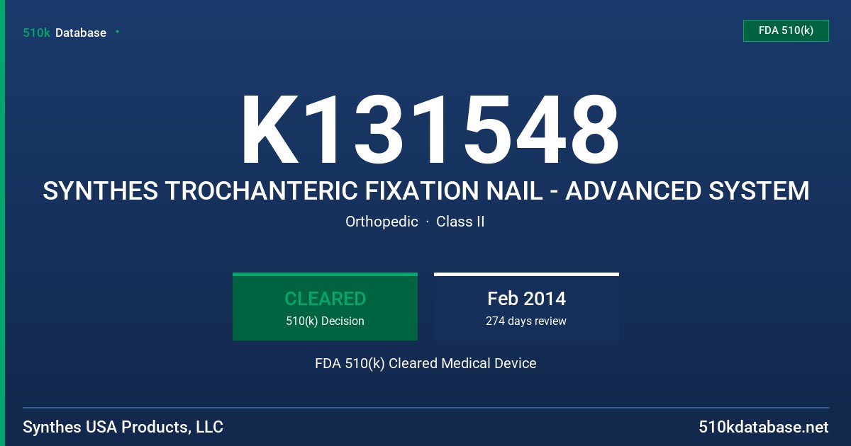 K131548 SYNTHES TROCHANTERIC FIXATION NAIL - ADVANCED SYSTEM FDA 510(k) Cleared Medical Device