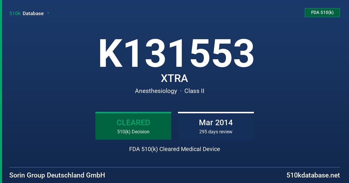 K131553 XTRA FDA 510(k) Cleared Medical Device