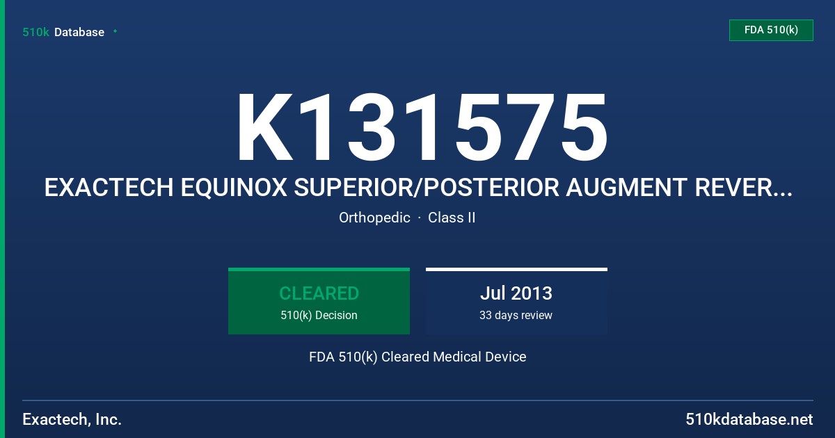 K131575 EXACTECH EQUINOX SUPERIOR/POSTERIOR AUGMENT REVERSE SHOULDER GLENOID BASEPLATE - LEFT & RIGHT FDA 510(k) Cleared Medical Device