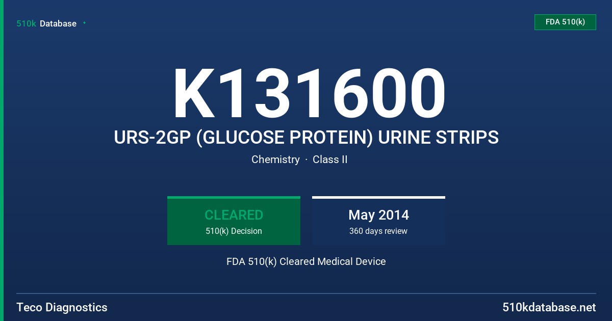 K131600 URS-2GP (GLUCOSE PROTEIN) URINE STRIPS FDA 510(k) Cleared Medical Device