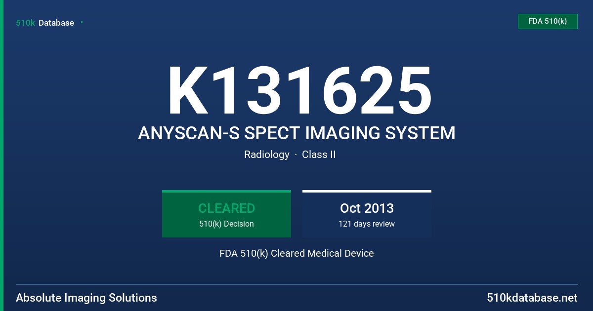 K131625 ANYSCAN-S SPECT IMAGING SYSTEM FDA 510(k) Cleared Medical Device