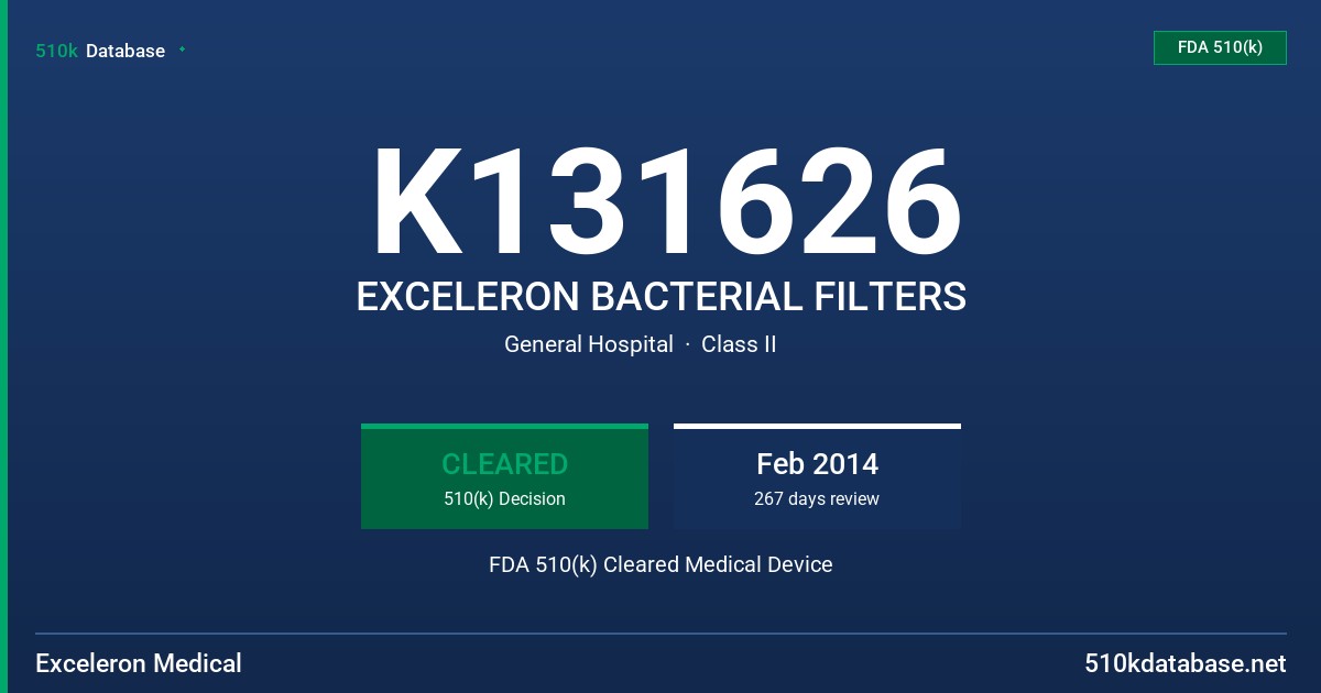 K131626 EXCELERON BACTERIAL FILTERS FDA 510(k) Cleared Medical Device