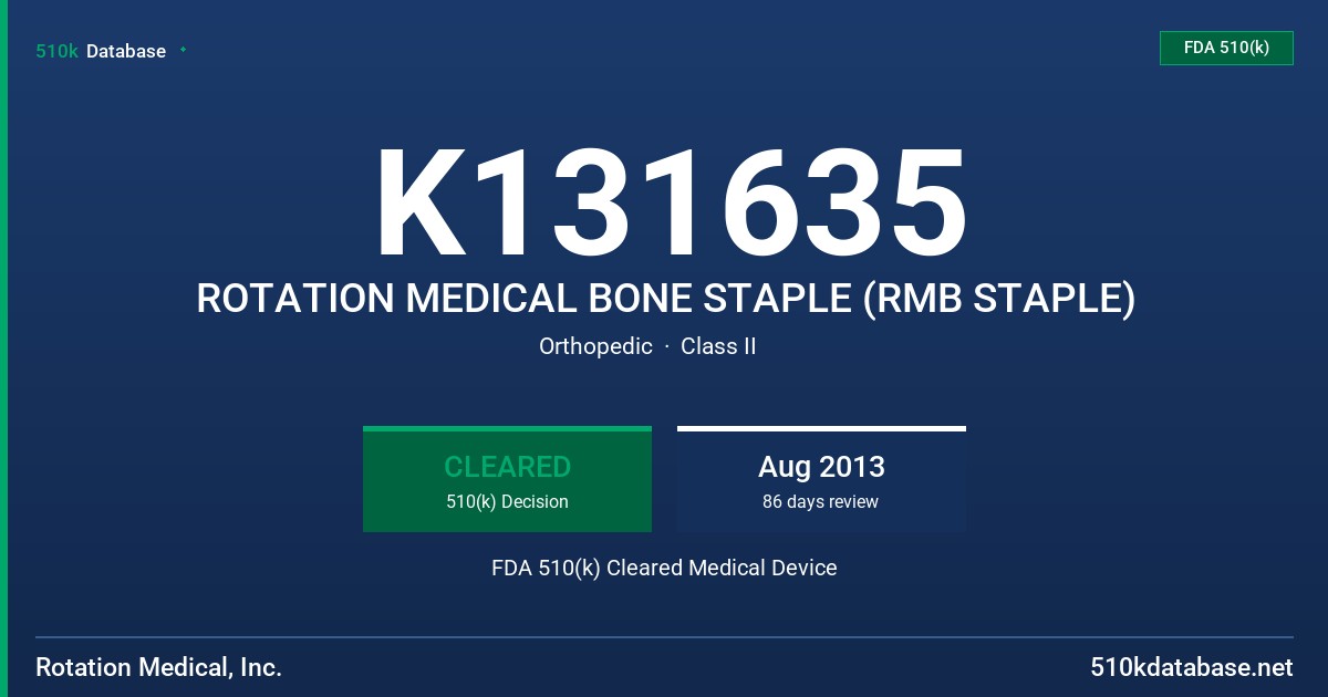 K131635 ROTATION MEDICAL BONE STAPLE (RMB STAPLE) FDA 510(k) Cleared Medical Device