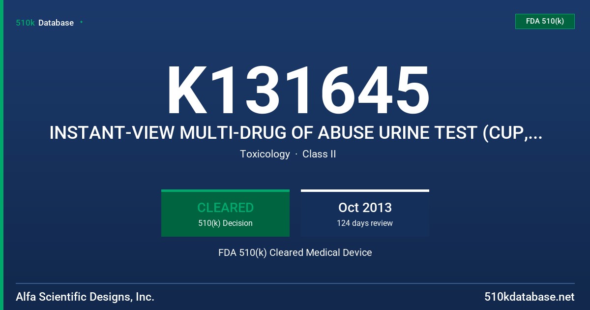 K131645 INSTANT-VIEW MULTI-DRUG OF ABUSE URINE TEST (CUP, PANEL CASSETTE) FDA 510(k) Cleared Medical Device