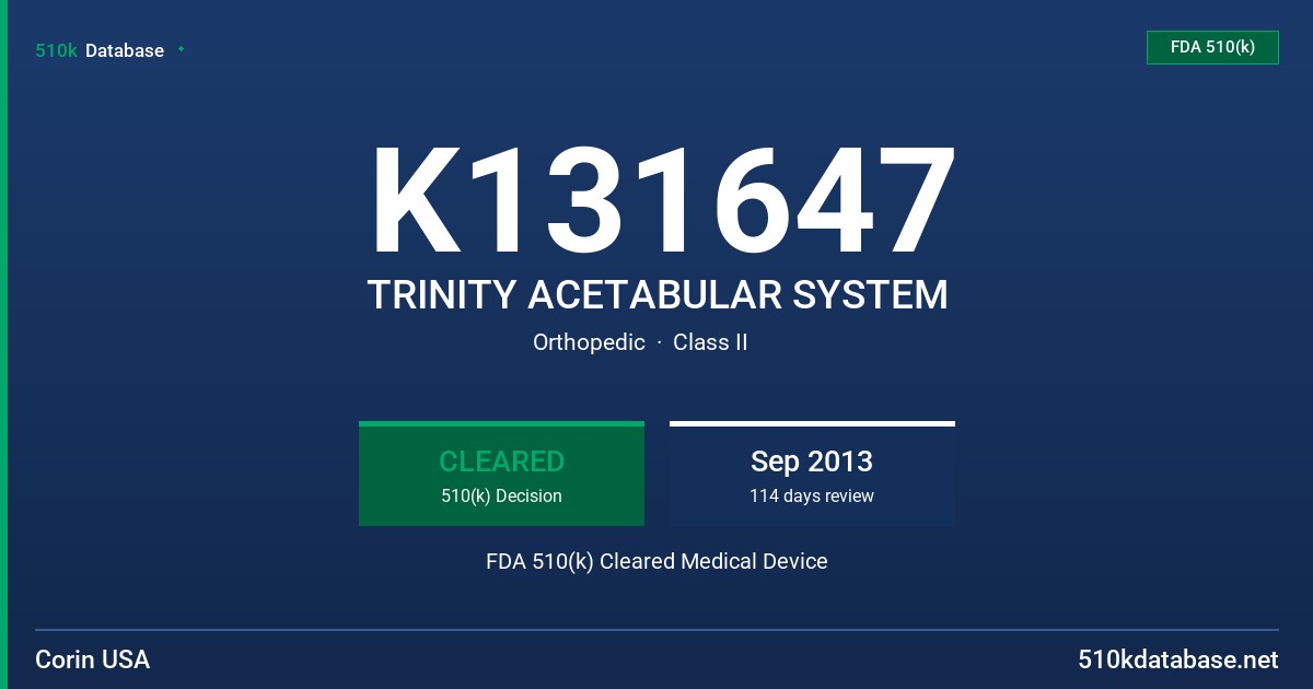 K131647 TRINITY ACETABULAR SYSTEM FDA 510(k) Cleared Medical Device