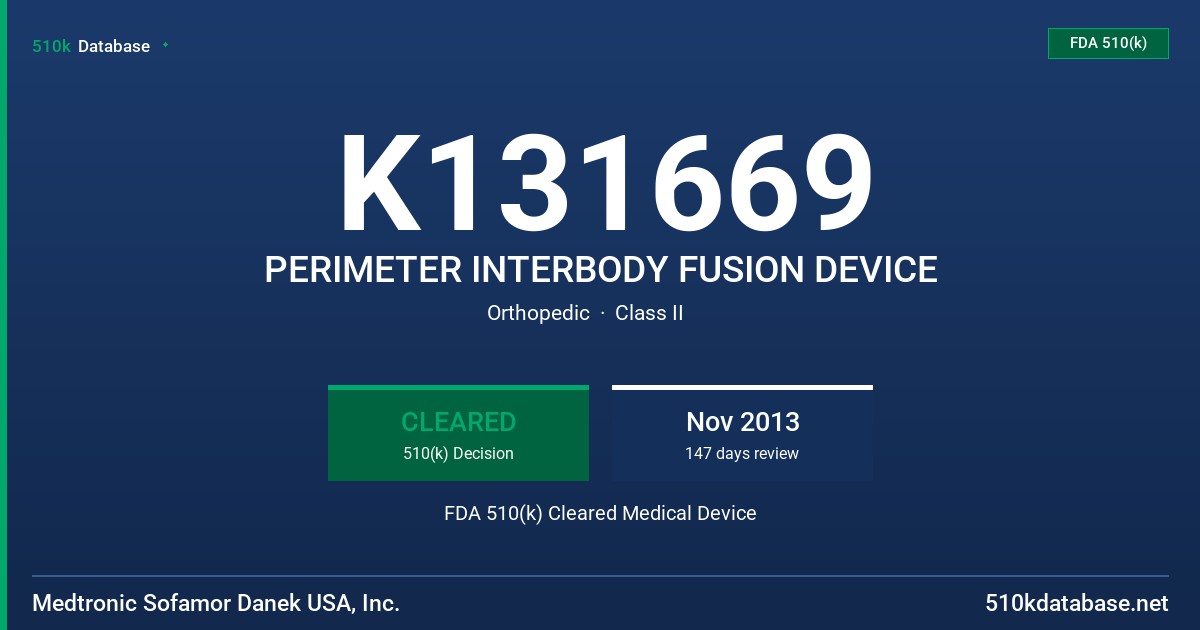 K131669 PERIMETER INTERBODY FUSION DEVICE FDA 510(k) Cleared Medical Device