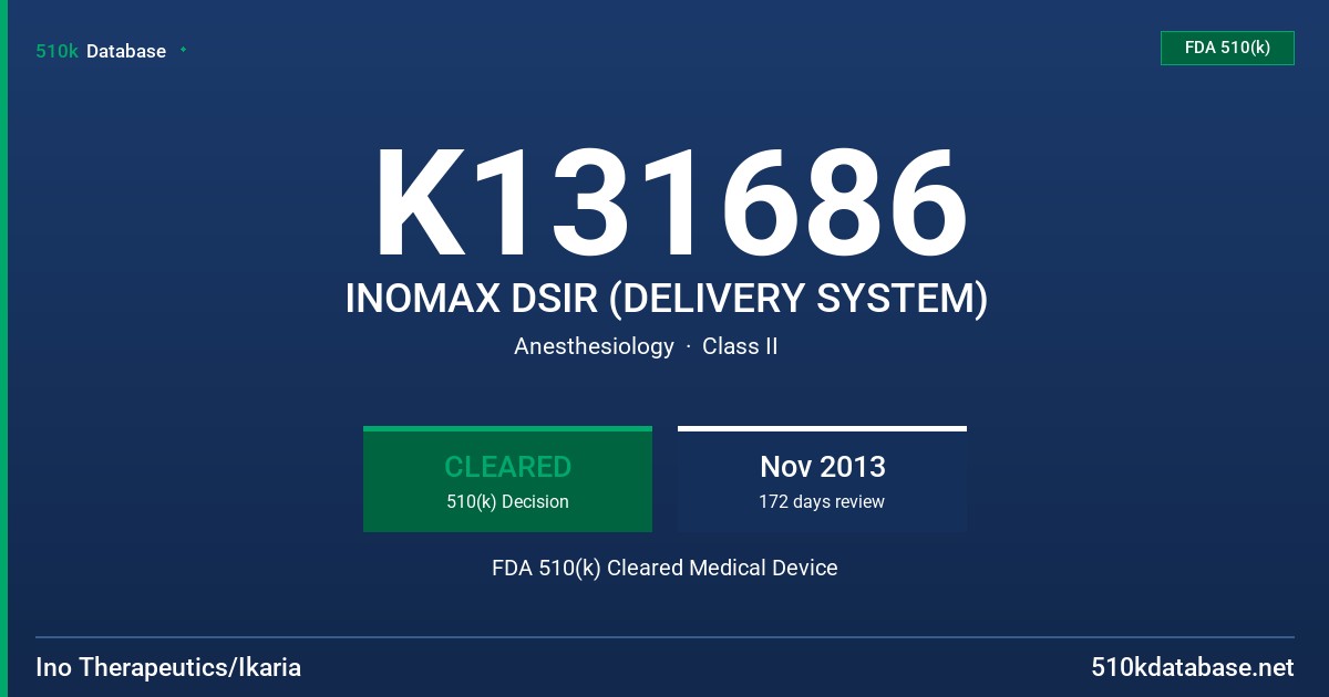 K131686 INOMAX DSIR (DELIVERY SYSTEM) FDA 510(k) Cleared Medical Device
