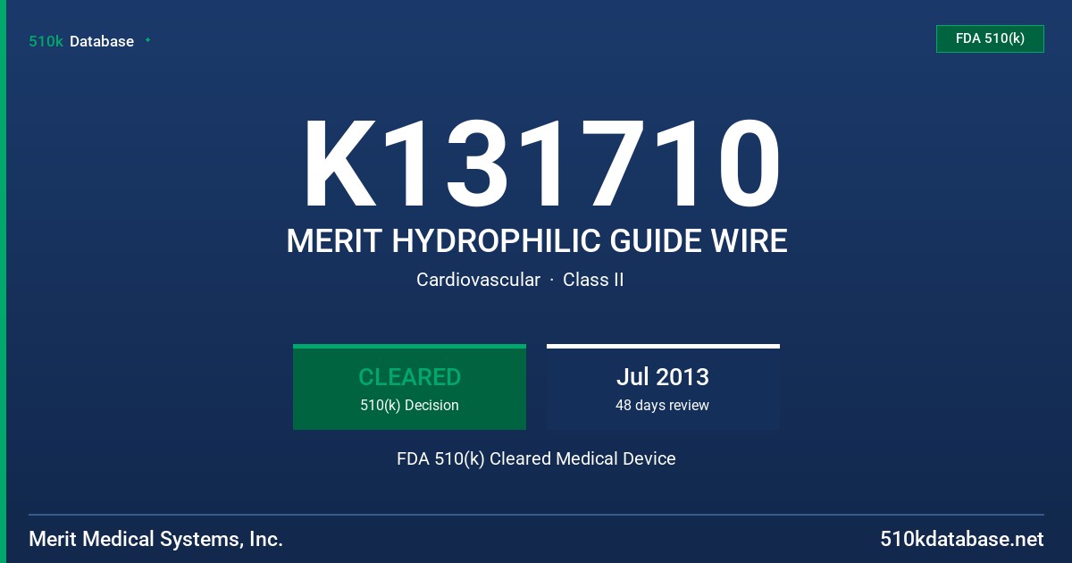 K131710 MERIT HYDROPHILIC GUIDE WIRE FDA 510(k) Cleared Medical Device