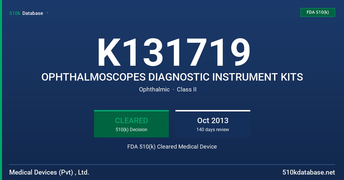 K131719 OPHTHALMOSCOPES DIAGNOSTIC INSTRUMENT KITS FDA 510(k) Cleared Medical Device