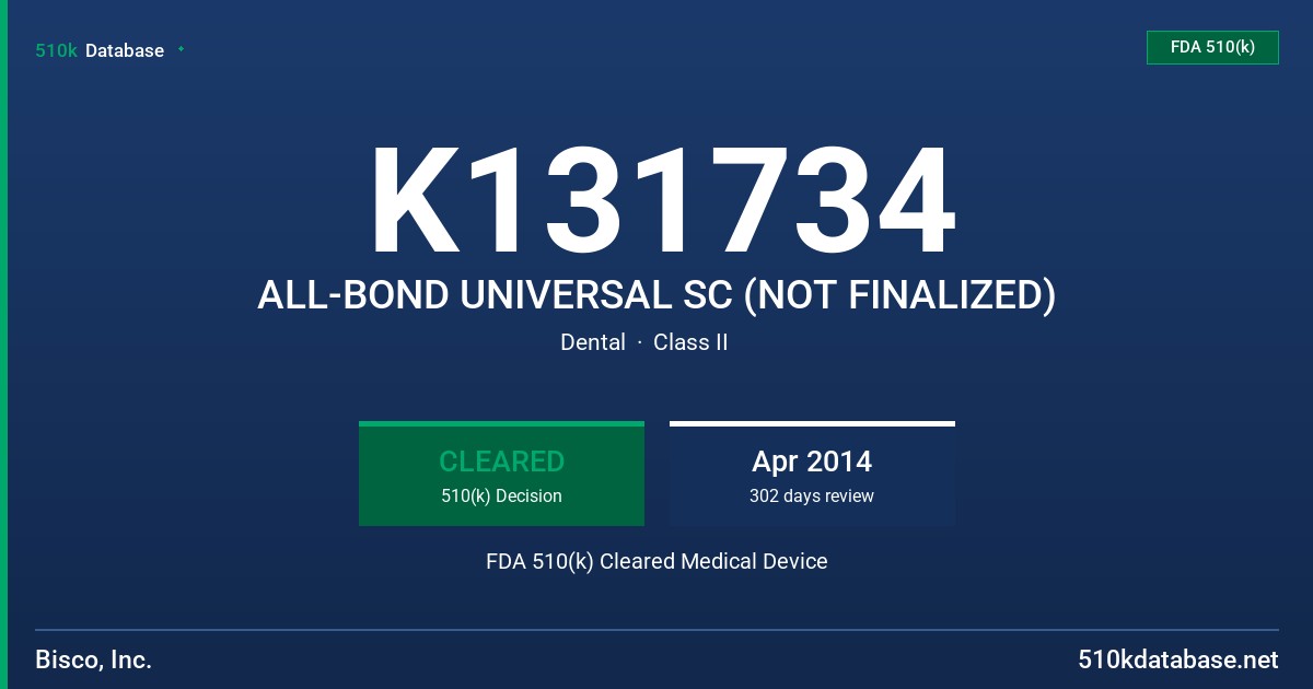 K131734 ALL-BOND UNIVERSAL SC (NOT FINALIZED) FDA 510(k) Cleared Medical Device