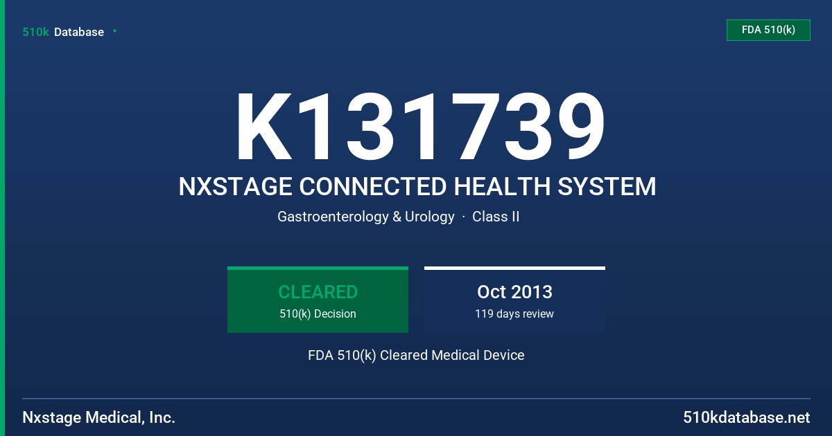 K131739 NXSTAGE CONNECTED HEALTH SYSTEM FDA 510(k) Cleared Medical Device