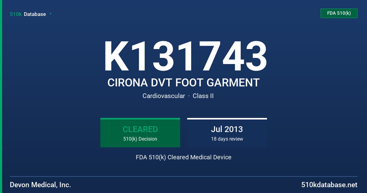 K131743 CIRONA DVT FOOT GARMENT FDA 510(k) Cleared Medical Device