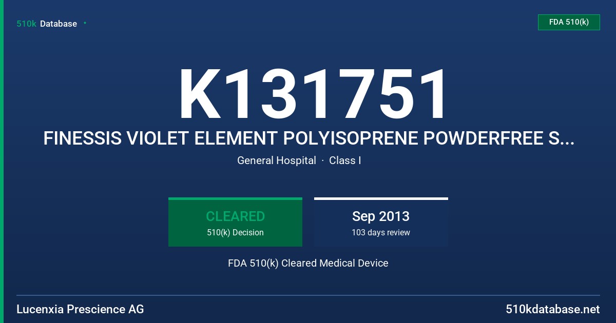 K131751 FINESSIS VIOLET ELEMENT POLYISOPRENE POWDERFREE STERILE SURGICAL GLOVES FDA 510(k) Cleared Medical Device