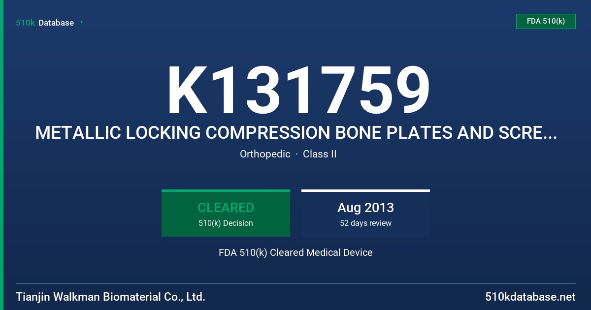 K131759 METALLIC LOCKING COMPRESSION BONE PLATES AND SCREWS SYSTEM FDA 510(k) Cleared Medical Device