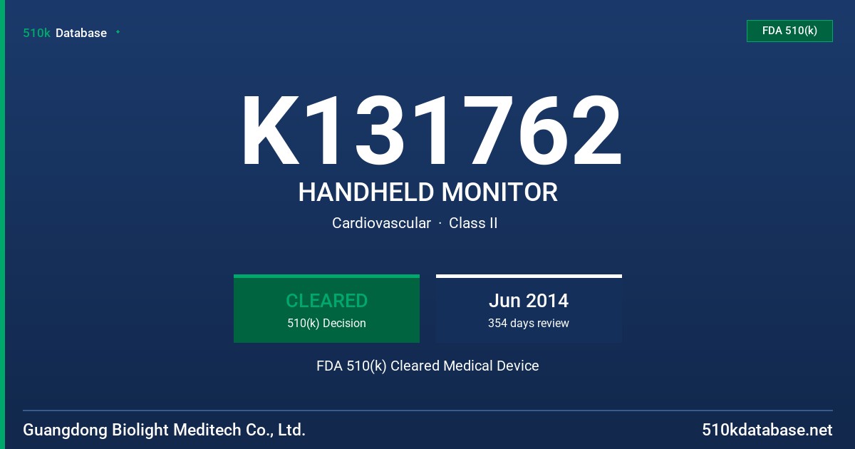 K131762 HANDHELD MONITOR FDA 510(k) Cleared Medical Device