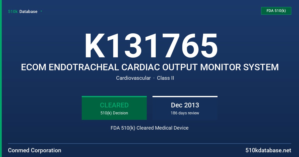 K131765 ECOM ENDOTRACHEAL CARDIAC OUTPUT MONITOR SYSTEM FDA 510(k) Cleared Medical Device