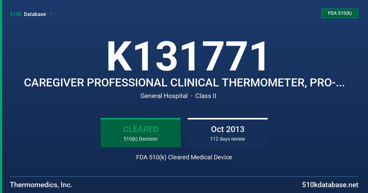 K131771 CAREGIVER PROFESSIONAL CLINICAL THERMOMETER, PRO-TF SERIES FDA 510(k) Cleared Medical Device