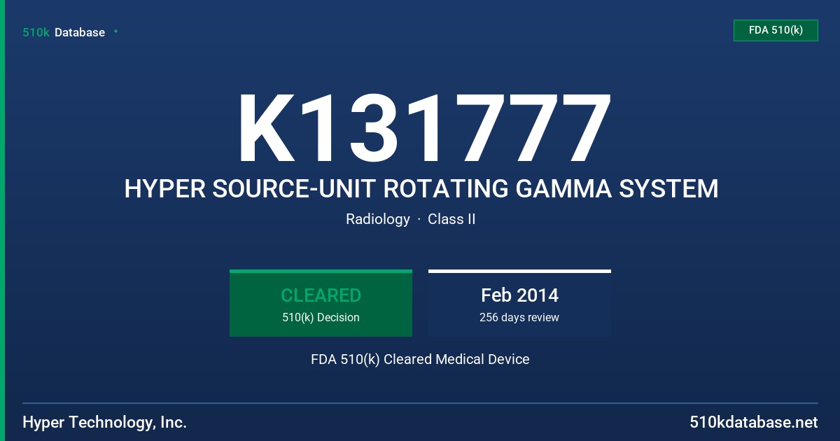 K131777 HYPER SOURCE-UNIT ROTATING GAMMA SYSTEM FDA 510(k) Cleared Medical Device