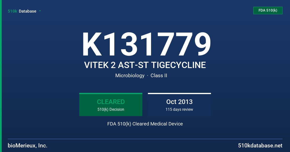 K131779 VITEK 2 AST-ST TIGECYCLINE FDA 510(k) Cleared Medical Device