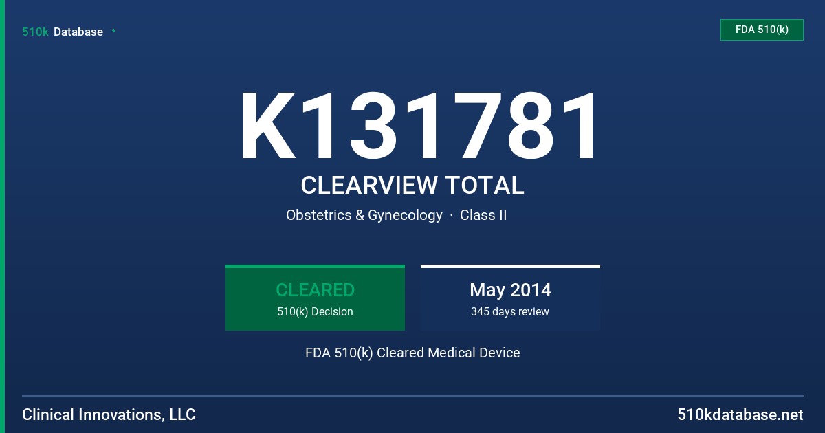 K131781 CLEARVIEW TOTAL FDA 510(k) Cleared Medical Device