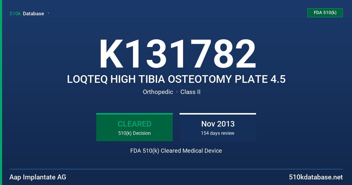 K131782 LOQTEQ HIGH TIBIA OSTEOTOMY PLATE 4.5 FDA 510(k) Cleared Medical Device