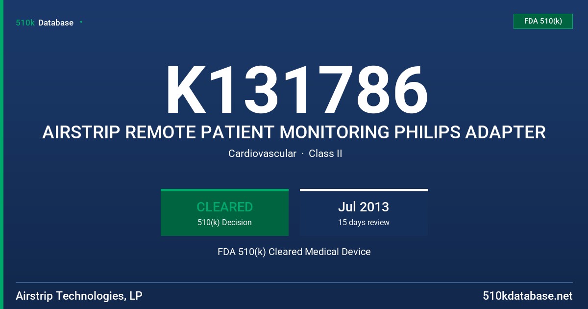 K131786 AIRSTRIP REMOTE PATIENT MONITORING PHILIPS ADAPTER FDA 510(k) Cleared Medical Device