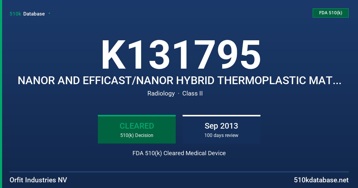 K131795 NANOR AND EFFICAST/NANOR HYBRID THERMOPLASTIC MATERIALS FDA 510(k) Cleared Medical Device