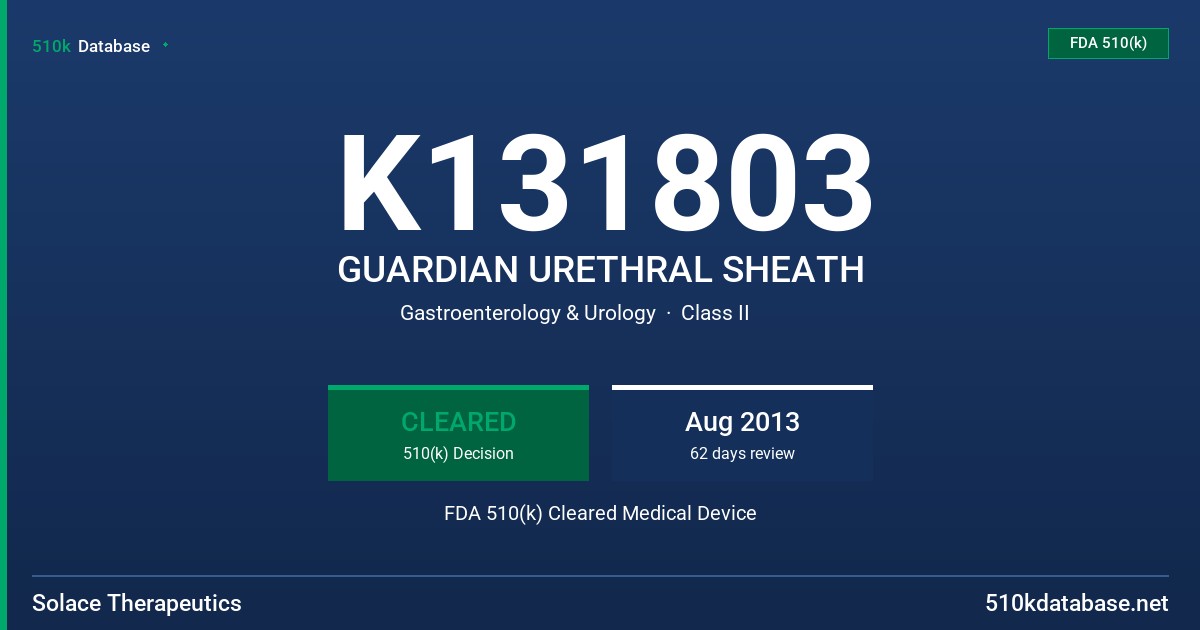K131803 GUARDIAN URETHRAL SHEATH FDA 510(k) Cleared Medical Device