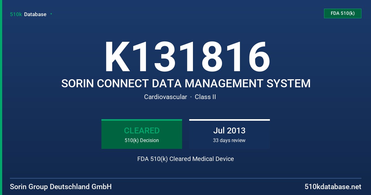K131816 SORIN CONNECT DATA MANAGEMENT SYSTEM FDA 510(k) Cleared Medical Device