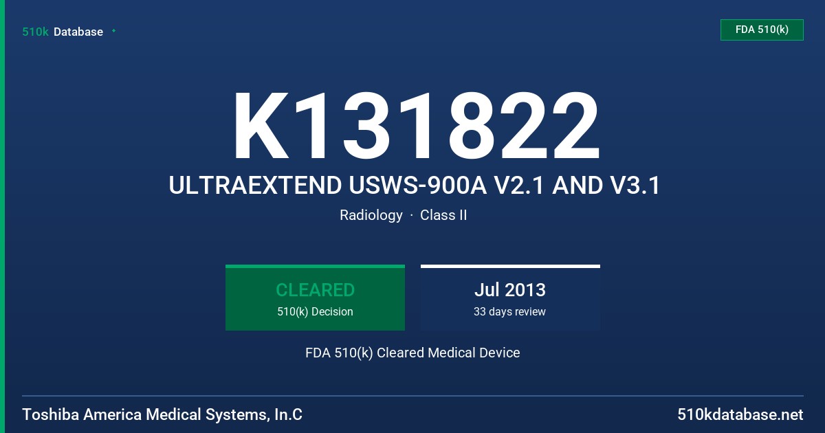 K131822 ULTRAEXTEND USWS-900A V2.1 AND V3.1 FDA 510(k) Cleared Medical Device