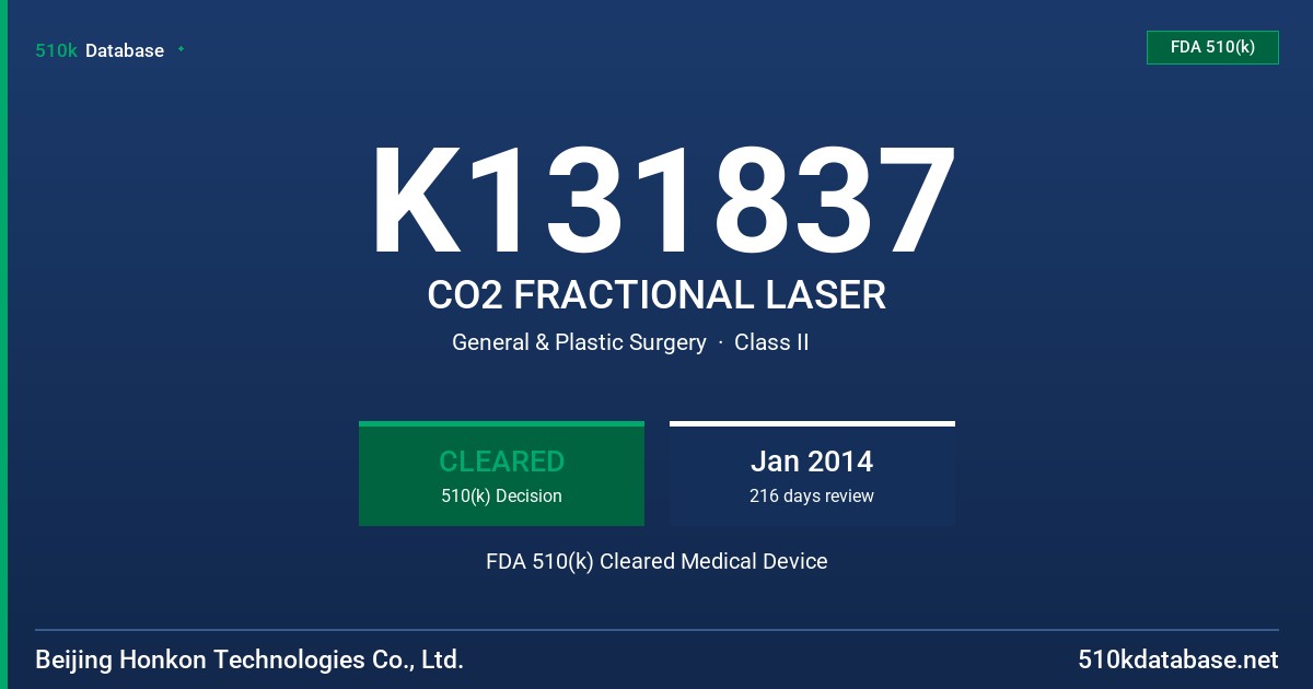 K131837 CO2 FRACTIONAL LASER FDA 510(k) Cleared Medical Device