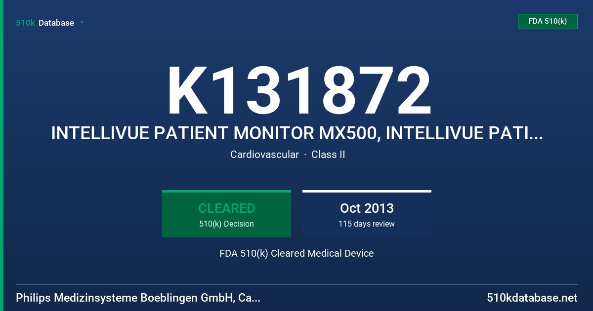K131872 INTELLIVUE PATIENT MONITOR MX500, INTELLIVUE PATIENT MONITOR MX550 FDA 510(k) Cleared Medical Device
