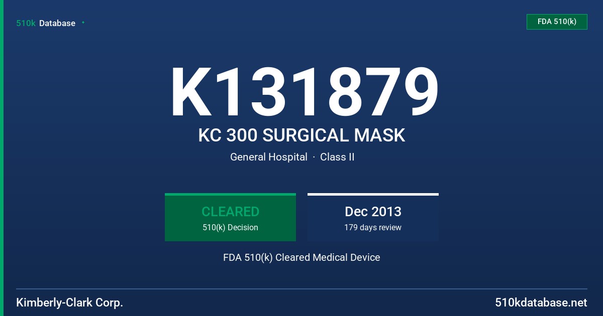 K131879 KC 300 SURGICAL MASK FDA 510(k) Cleared Medical Device