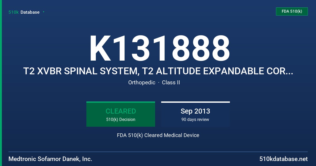 K131888 T2 XVBR SPINAL SYSTEM, T2 ALTITUDE EXPANDABLE CORPECTOMY DEVICE FDA 510(k) Cleared Medical Device