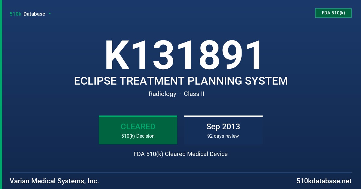 K131891 ECLIPSE TREATMENT PLANNING SYSTEM FDA 510(k) Cleared Medical Device
