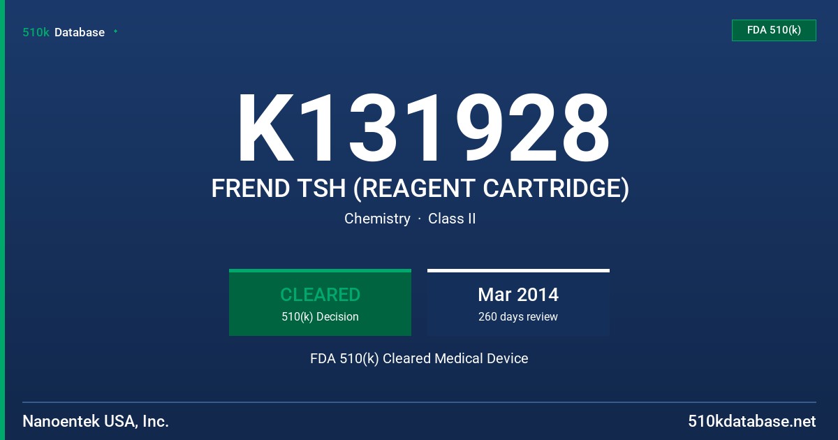 K131928 FREND TSH (REAGENT CARTRIDGE) FDA 510(k) Cleared Medical Device