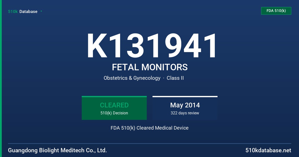 K131941 FETAL MONITORS FDA 510(k) Cleared Medical Device