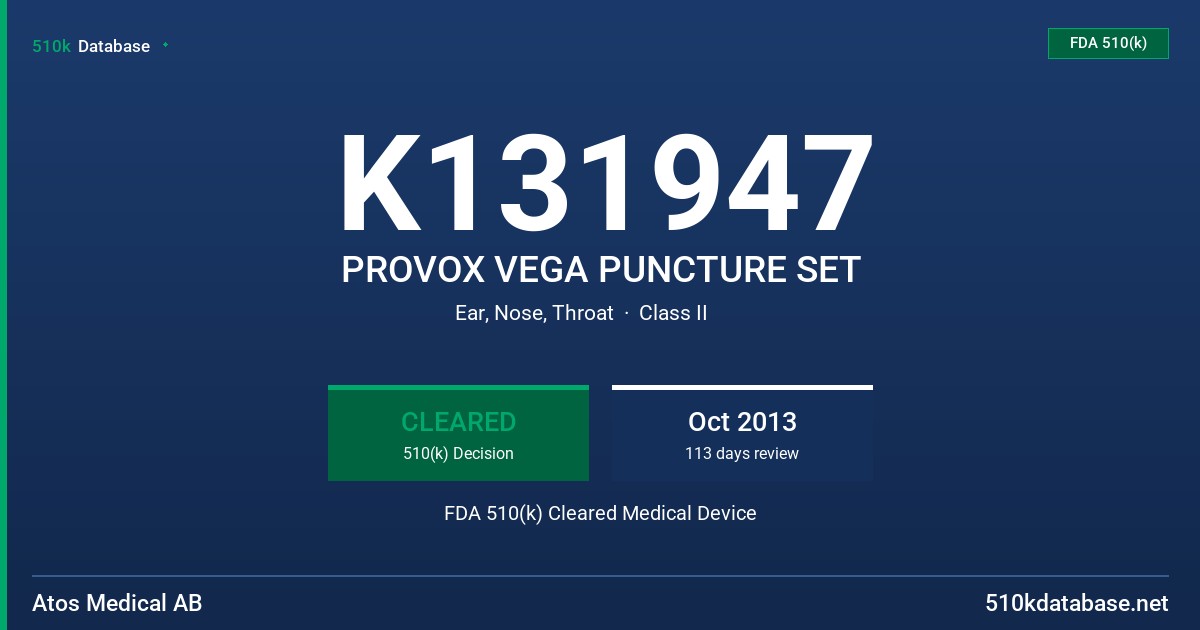 K131947 PROVOX VEGA PUNCTURE SET FDA 510(k) Cleared Medical Device