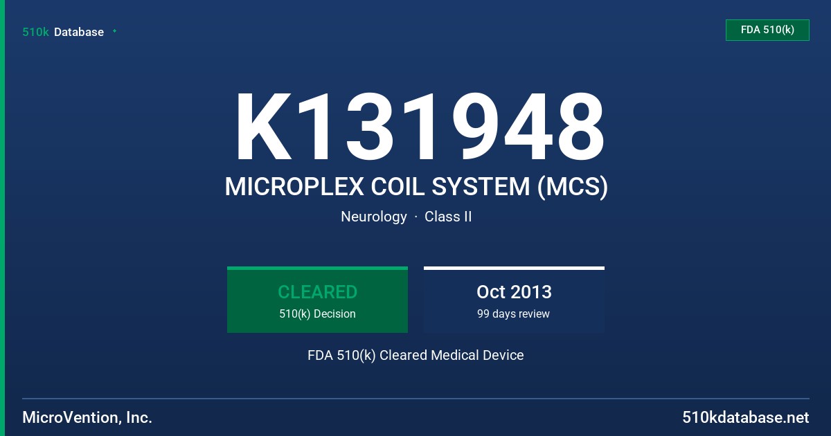 K131948 MICROPLEX COIL SYSTEM (MCS) FDA 510(k) Cleared Medical Device