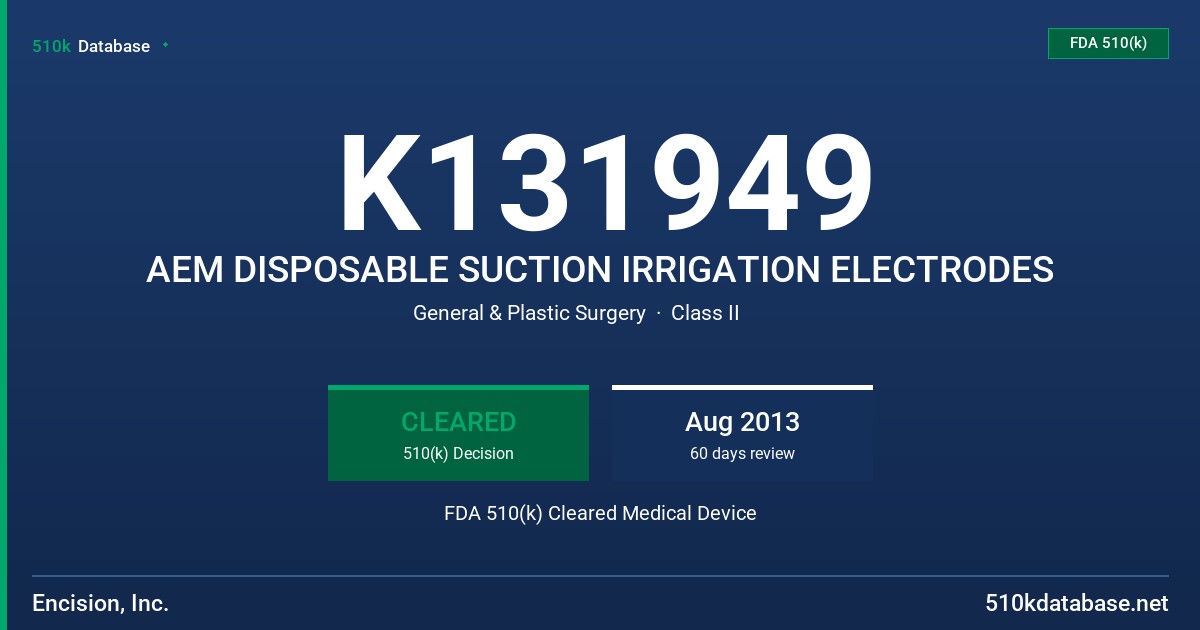K131949 AEM DISPOSABLE SUCTION IRRIGATION ELECTRODES FDA 510(k) Cleared Medical Device