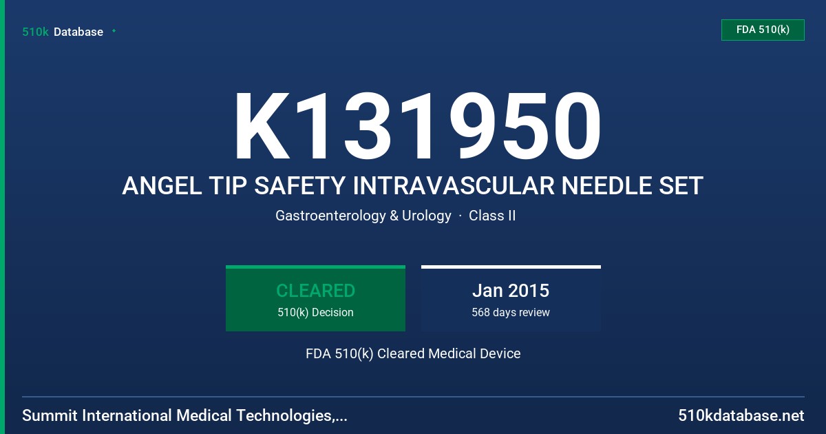 K131950 ANGEL TIP SAFETY INTRAVASCULAR NEEDLE SET FDA 510(k) Cleared Medical Device