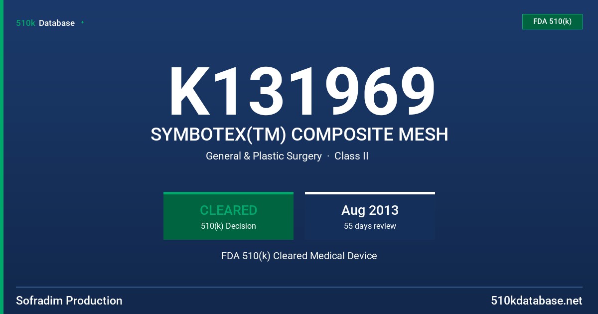 K131969 SYMBOTEX(TM) COMPOSITE MESH FDA 510(k) Cleared Medical Device