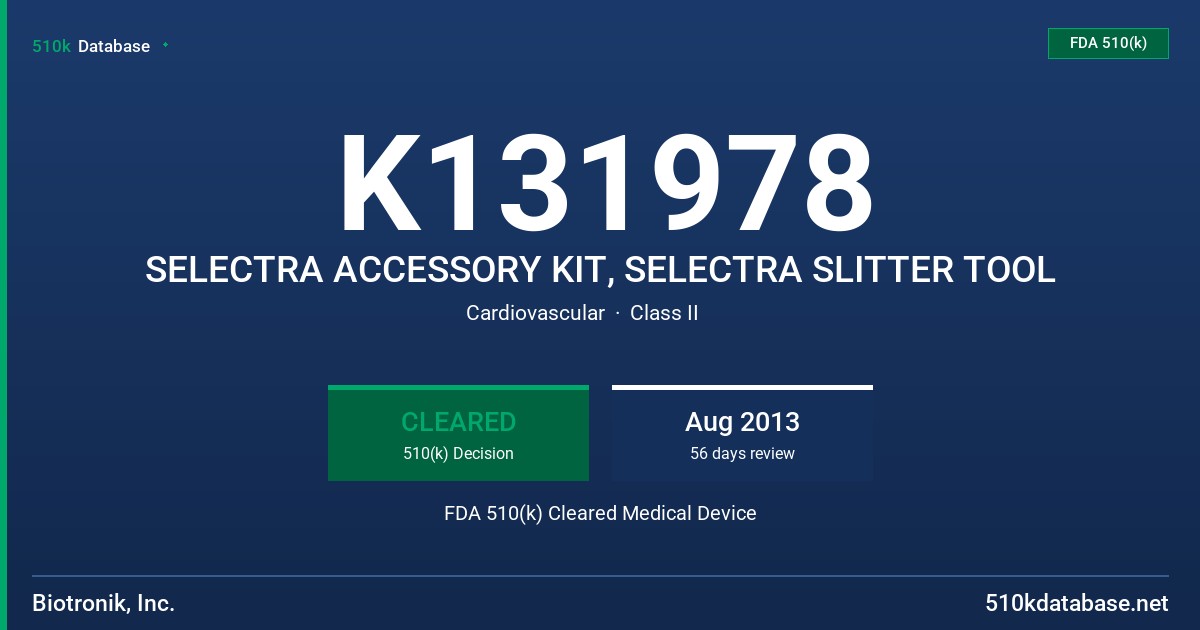 K131978 SELECTRA ACCESSORY KIT, SELECTRA SLITTER TOOL FDA 510(k) Cleared Medical Device