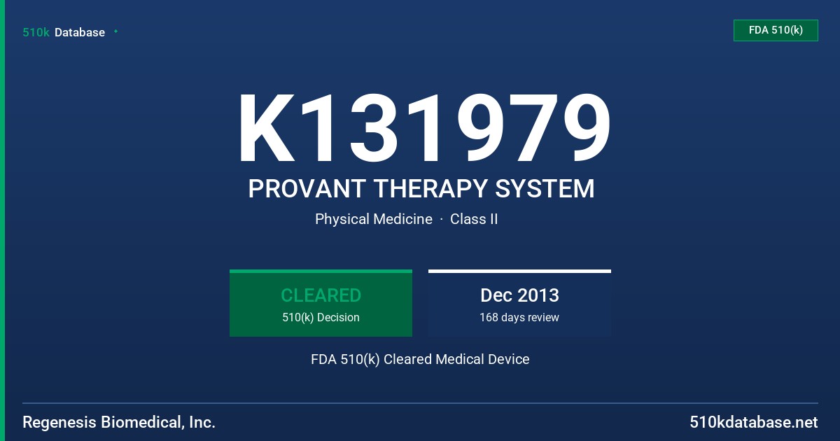 K131979 PROVANT THERAPY SYSTEM FDA 510(k) Cleared Medical Device