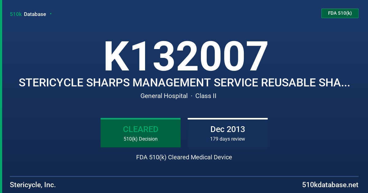 K132007 STERICYCLE SHARPS MANAGEMENT SERVICE REUSABLE SHARPS CONTAINER, 2 GALLON, RED, STERICYCLE SHARPS MANAGEMENT SERVICES REU FDA 510(k) Cleared Medical Device