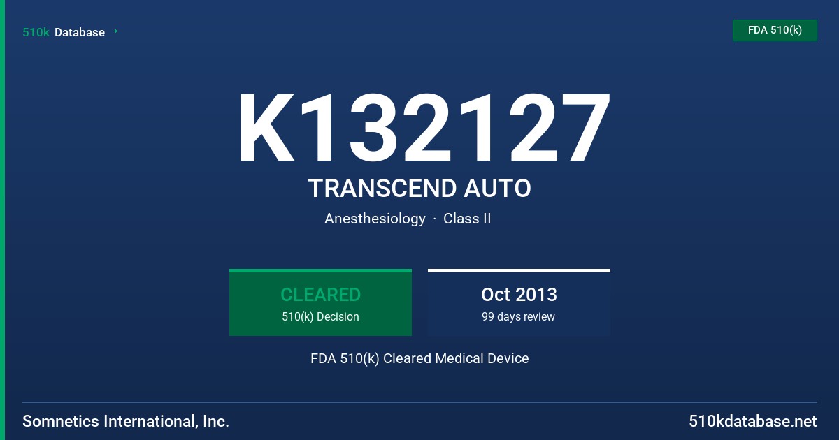 K132127 TRANSCEND AUTO FDA 510(k) Cleared Medical Device
