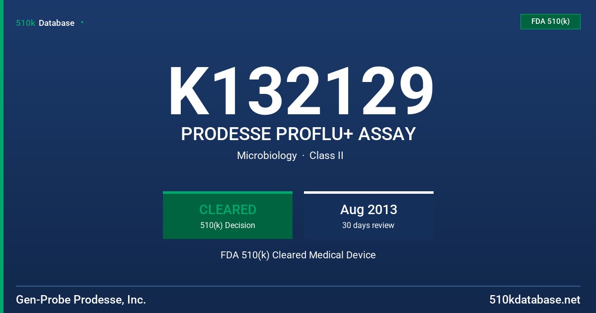 K132129 PRODESSE PROFLU+ ASSAY FDA 510(k) Cleared Medical Device