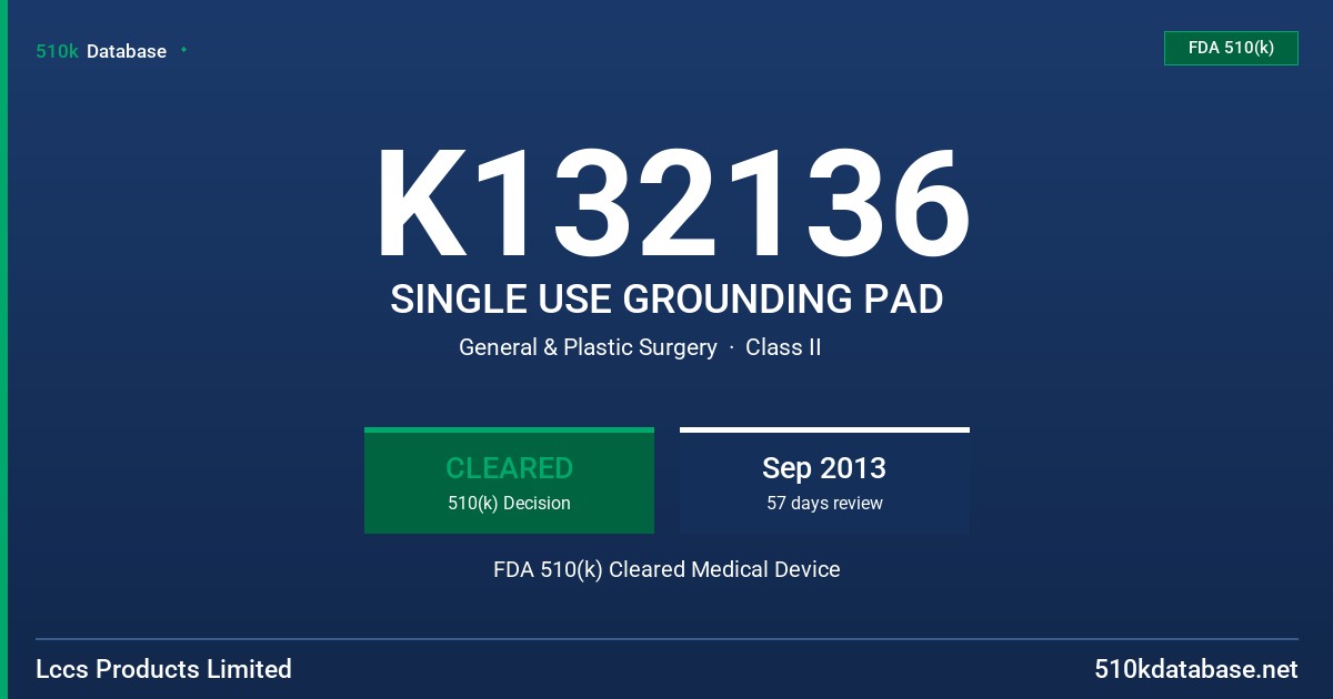 K132136 SINGLE USE GROUNDING PAD FDA 510(k) Cleared Medical Device